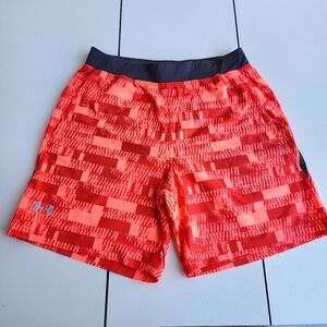Under Armour Fitted Heat Gear Men's  Neon Orange UA Athletic Shorts Running Sz L